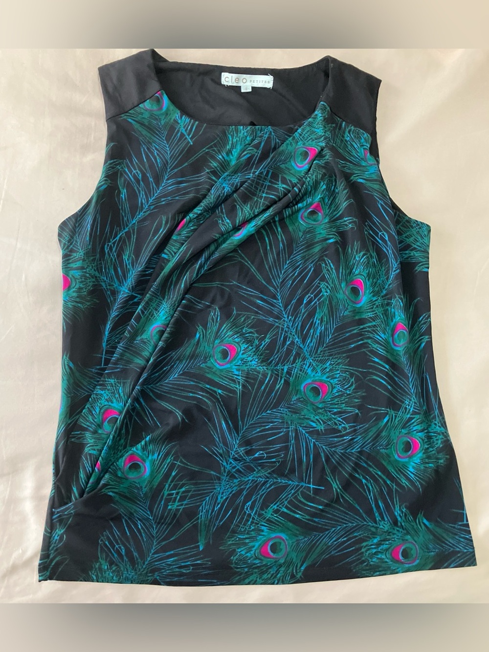 Cleo Peacock Feather Draped Shell Top MP - Nature & Jewel Tones Signature Piece